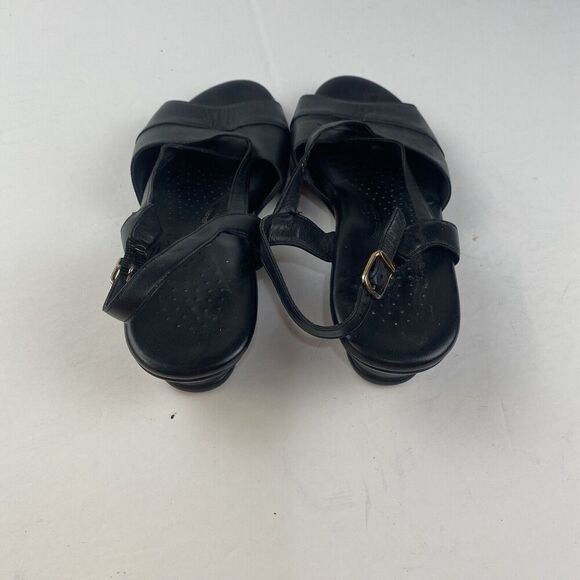 SAS Black Leather Open Toe Slingback Dress Sandals Shoes Heels Womens 8.5M Wedge - Picture 6 of 16